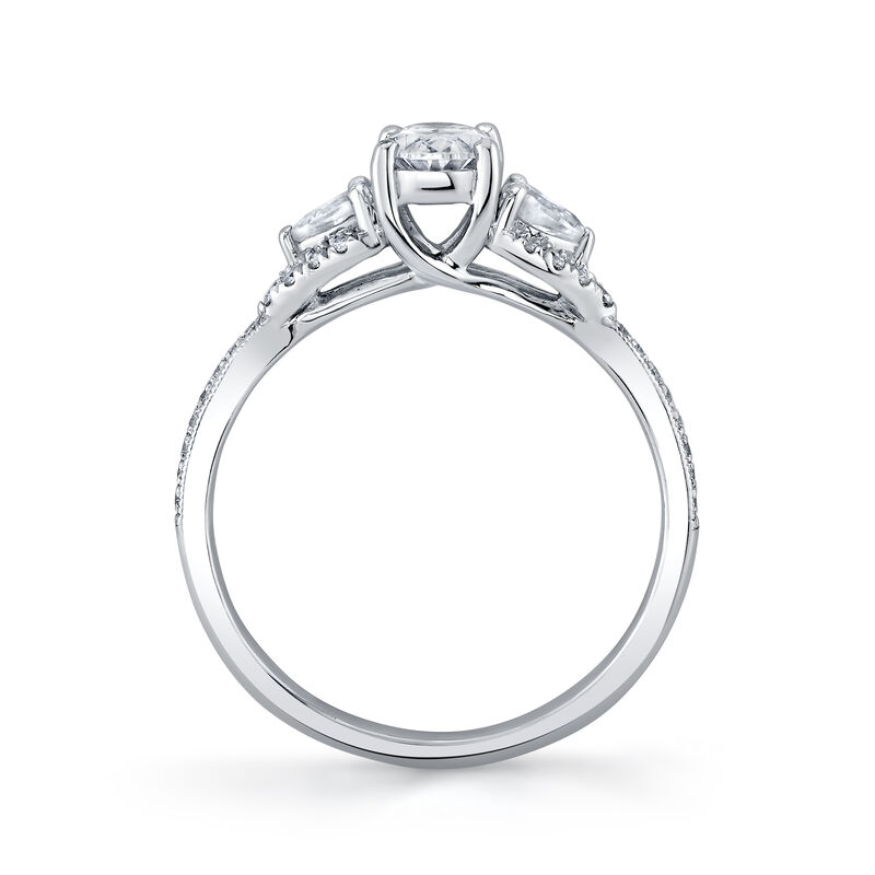 Oval Natural Diamond Three Stone Engagement Ring in 14k White Gold image number null